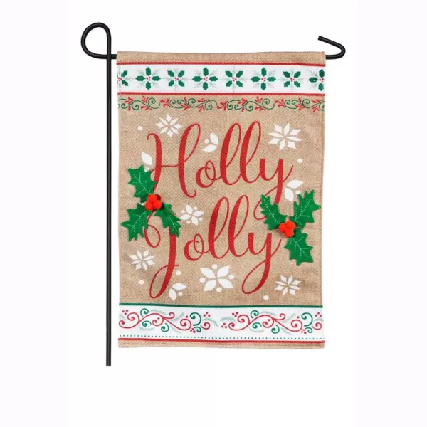 Evergreen 18 in. x 12.5 in. Holly Jolly Garden Burlap Flag