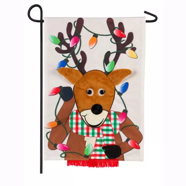 Evergreen 18 in. x 12.5 in. Reindeer Garden Linen Flag