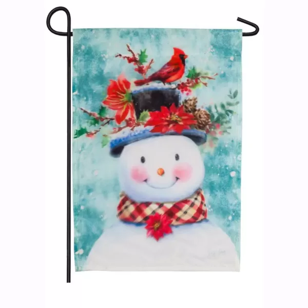 Evergreen 18 in. x 12.5 in. Winter Flora Snowman Garden Organza Flag