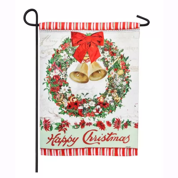 Evergreen 18 in. x 12.5 in. Happy Christmas Bells Wreath Garden Suede Flag